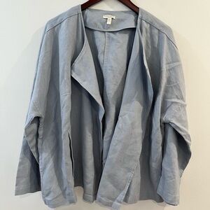 Eileen Fisher Blue Linen Jacket with Relaxed Silhouette